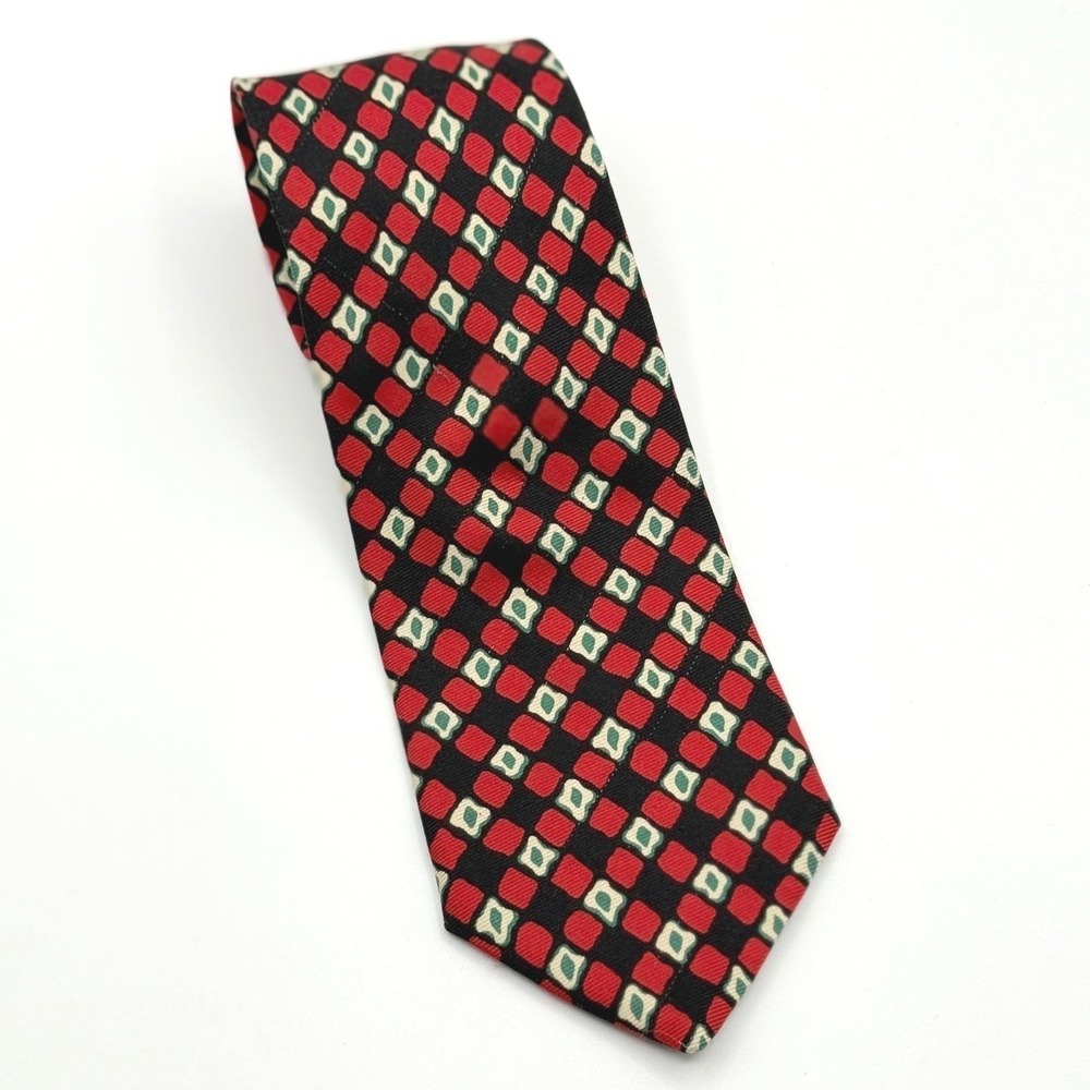 Brooks Brothers Makers Silk Tie Mens‎ Red Green Diamond Geometric Hand Made USA